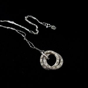 Vintage dainty pendant necklace 2 interlocked love rings petite diamonds slider